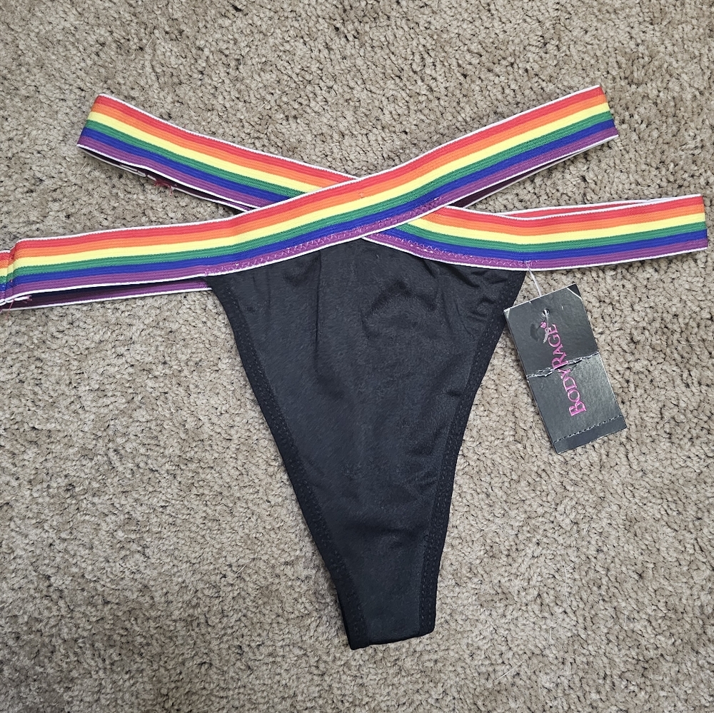 BodyRage: Rainbow Cris-Cross Thong Panties NWT!! - Picture 3 of 9